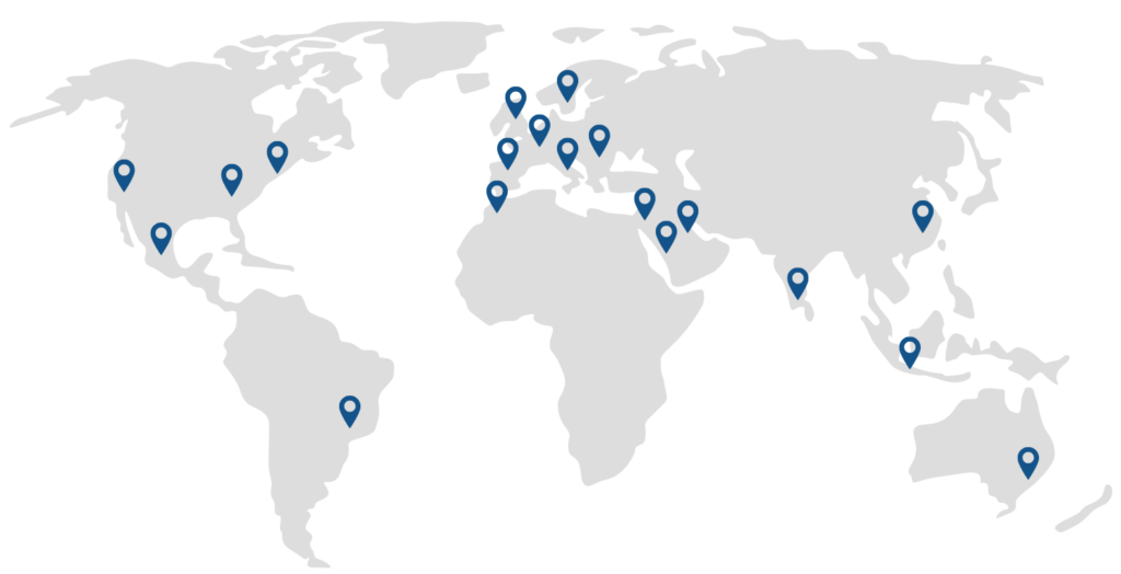 Weltkarte mit den internationalen Projektstandorten der EPS Elektro Steenblock GmbH